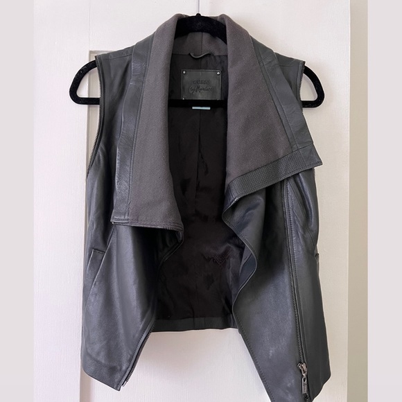 Guess by Marciano | Dark Slate Grey Leather Jacket with Removable Sleeves - Picture 3 of 10